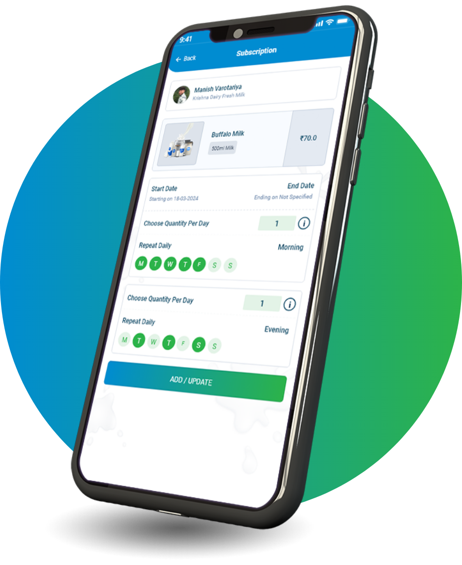 Customer subscription screen in the MilkUp Vendor app